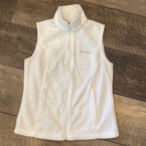 COLUMBIA White Full Zip Fleece Vest Medium - Picture 2 of 7